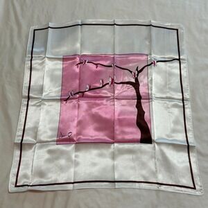 Hanae Mori Parfums Pink White Butterfly Tree Square Polysatin Scarf 20x20